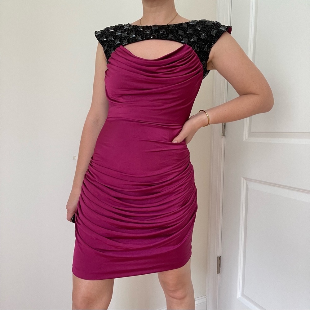 Designer Showroom Embellished Silk Jersey Draped Mini Dress - Picture 4 of 13